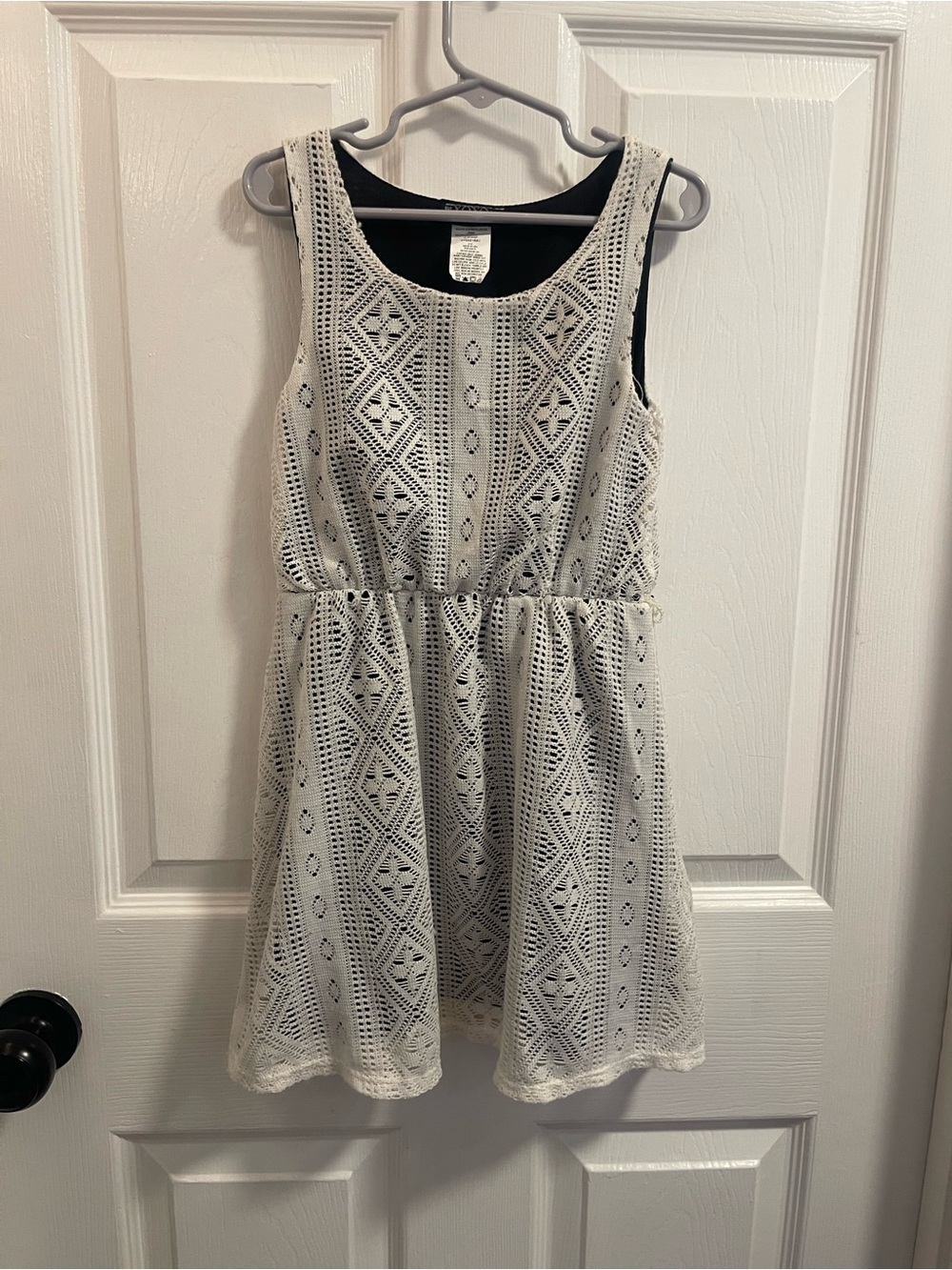XOXO Cream Crochet Overlay Dress with Black Lining